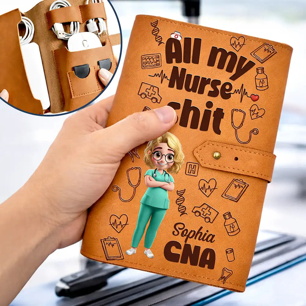 All My Nurse Sh*t - Personalized Leather Cable Bag