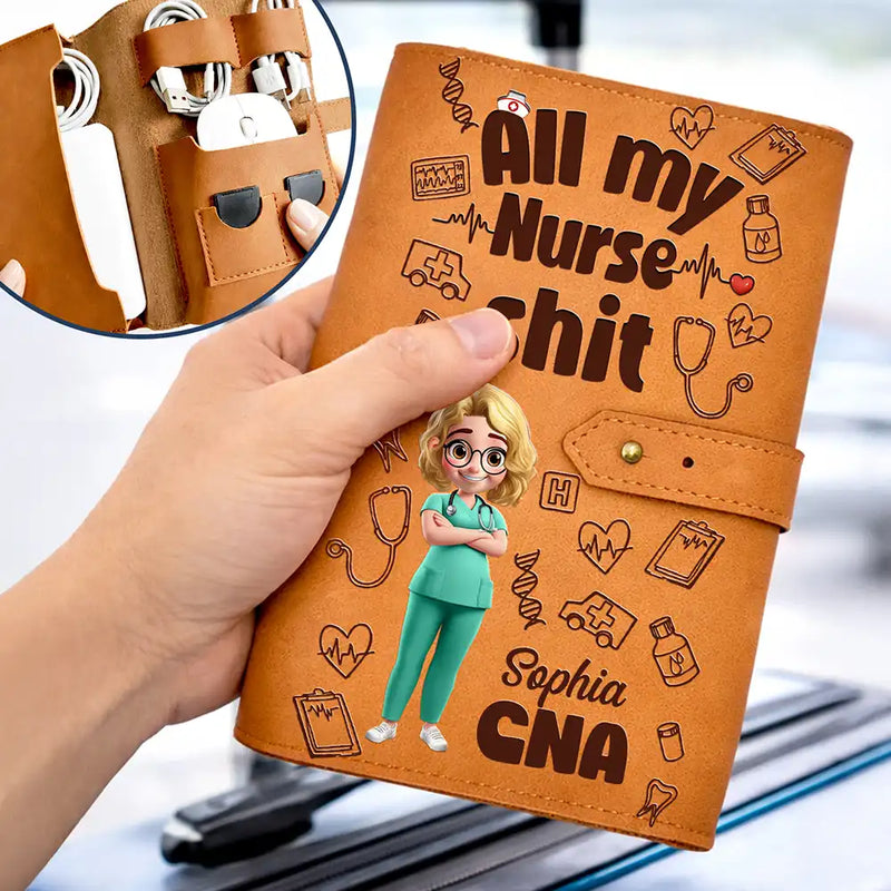 Nurse,Gift For Yourself,Gift For Women,Gift For Men,Happy - All My Nurse Sh*t - Personalized Leather Cable Bag