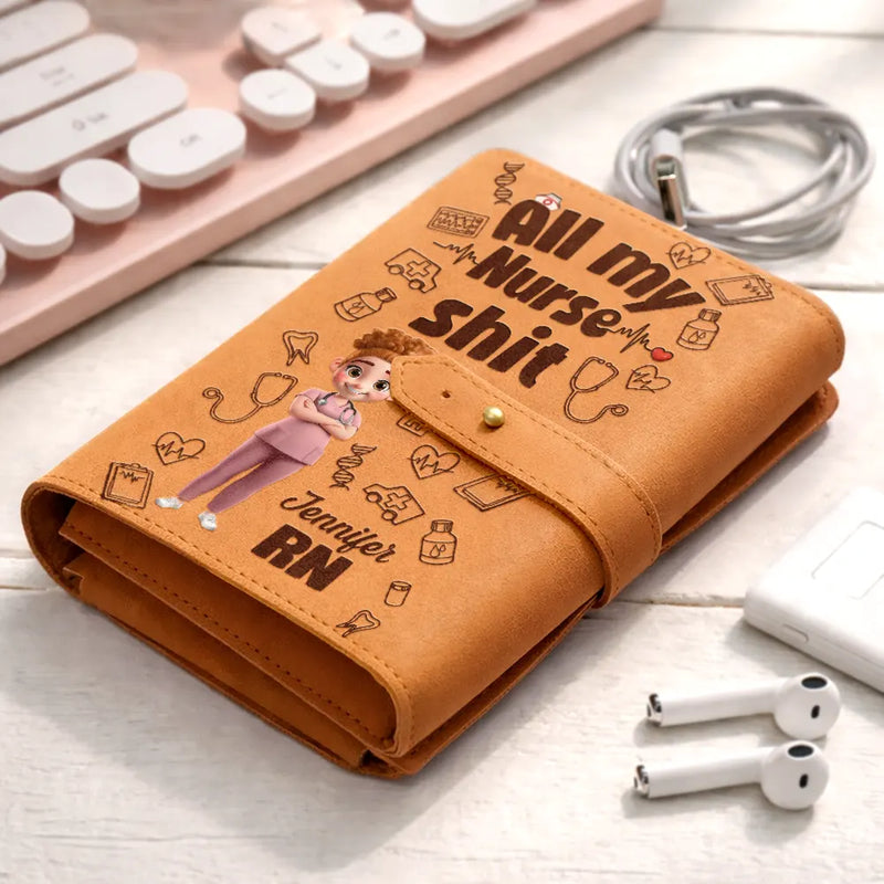 Nurse,Gift For Yourself,Gift For Women,Gift For Men,Happy - All My Nurse Sh*t - Personalized Leather Cable Bag