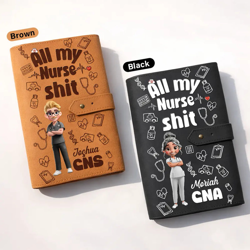 Nurse,Gift For Yourself,Gift For Women,Gift For Men,Happy - All My Nurse Sh*t - Personalized Leather Cable Bag