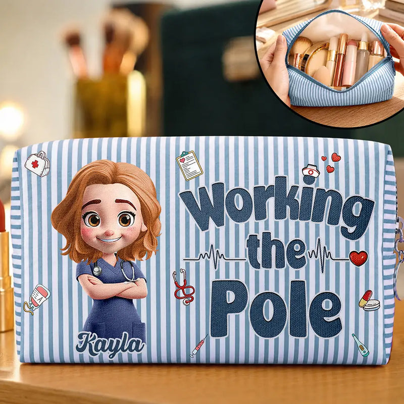 Summer,Nurse,Humorous,Vector - All My Nurse Sh*t Custom Name - Personalized Striped Cosmetic Bag