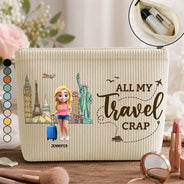 Travel,Humorous,Gift For Yourself,Summer,Gift For Women,Vector - All My Travel Crap - Personalized Corduroy Makeup Bag