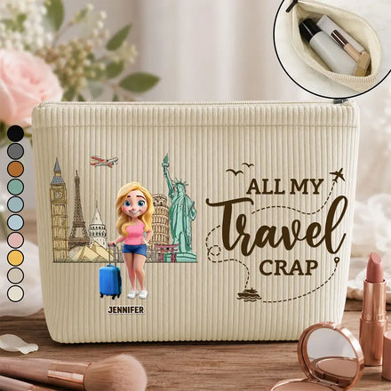 All My Travel Crap - Personalized Corduroy Makeup Bag