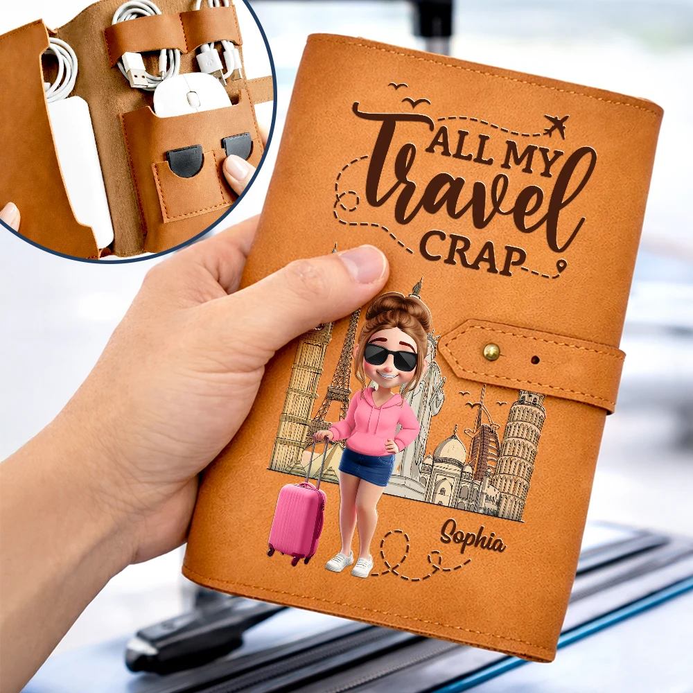 All My Travel Crap - Personalized Leather Cable Bag