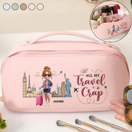 All My Travel Crap - Personalized Leather Makeup Bag