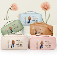 Travel,Gift For Yourself,Gift For Women,Happy - All My Travel Crap - Personalized Leather Makeup Bag