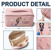 Travel,Gift For Yourself,Gift For Women,Happy - All My Travel Crap - Personalized Leather Makeup Bag