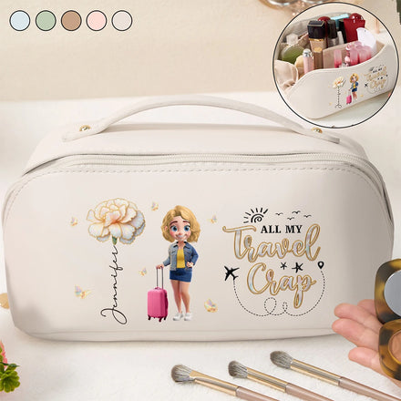 All My Travel Crap - Personalized Leather Makeup Bag
