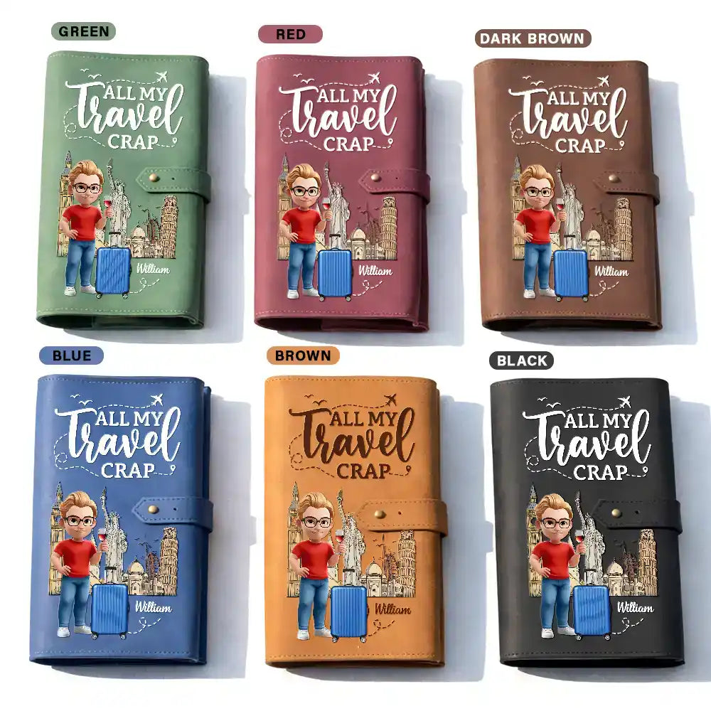 Gift For Yourself,Gift For Women,Gift For Men,Travel,Happy - All My Travel Crap 3D Effect Woman Man - Personalized Leather Cable Bag