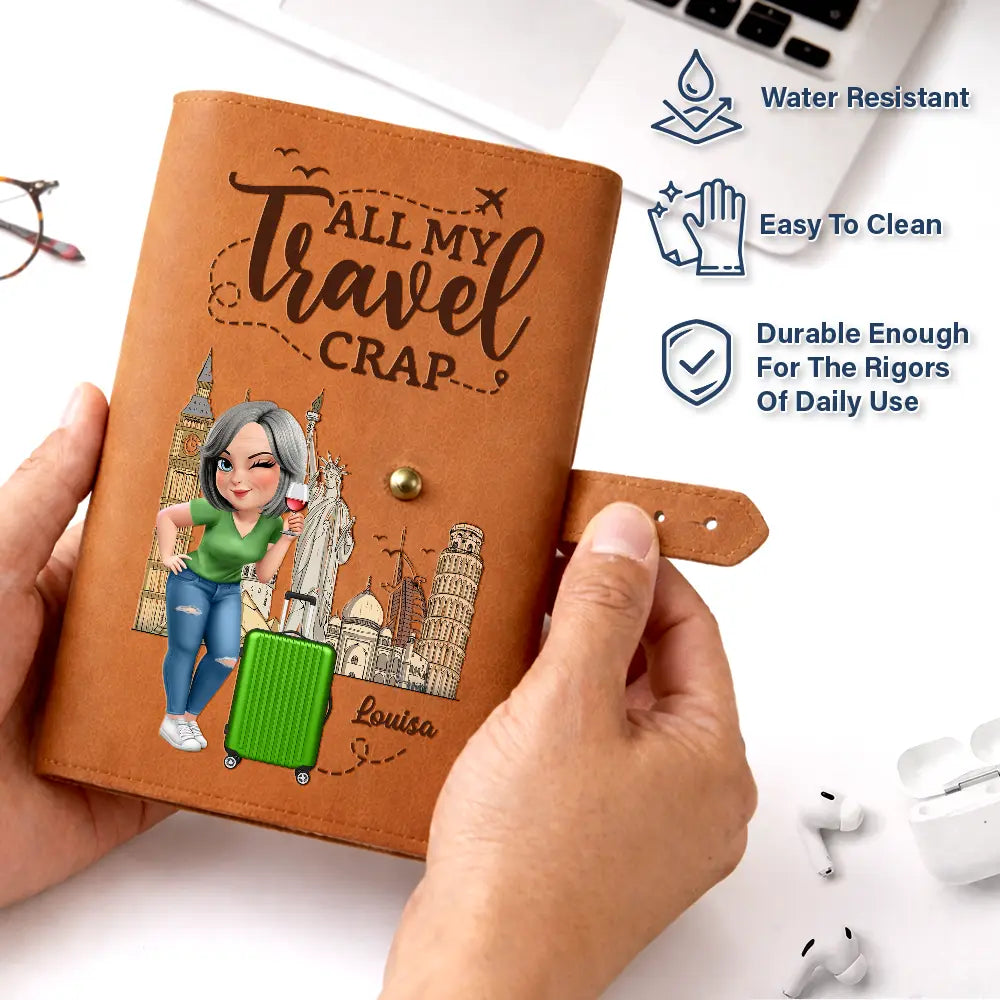 Gift For Yourself,Gift For Women,Gift For Men,Travel,Happy - All My Travel Crap 3D Effect Woman Man - Personalized Leather Cable Bag