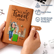 Gift For Yourself,Gift For Women,Gift For Men,Travel,Happy - All My Travel Crap 3D Effect Woman Man - Personalized Leather Cable Bag