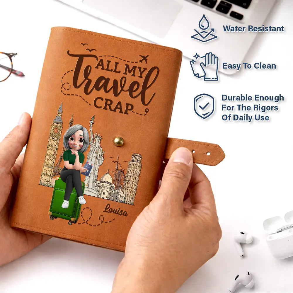 Gift For Yourself,Gift For Women,Gift For Men,Travel,Happy - All My Travel Crap Woman Man - Personalized Leather Cable Bag