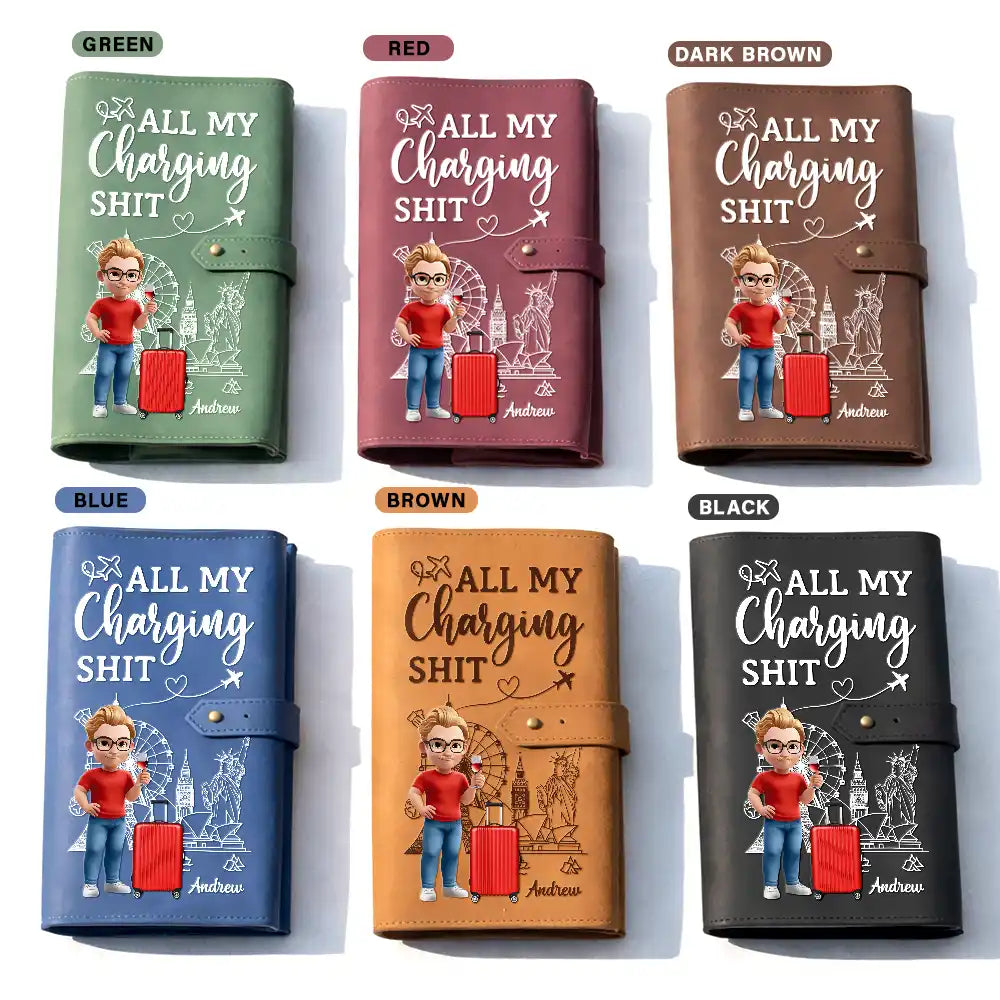 Gift For Yourself, Gift For Women, Gift For Men, Travel, Happy - All My Charging Sh*t Turban Woman Man - Personalized Leather Cable Bag