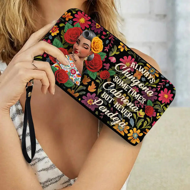 Gift For Bestie, Gift For Sisters, Gift For Yourself, Gift For Women, Happy, Hispanic - Always Chingona Sometimes Cabrona But Never Pendeja Hispanic - Personalized Leather Long Wallet