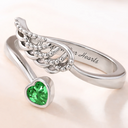 Memorial,Pet Lovers,Pet Mom - Sweetest Hello Hardest Goodbye - Personalized Wing And Heart Birthstone Ring