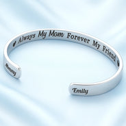 Gift For Mother, Mom - Daughters (Adult), Happy - Always My Mother Forever My Friend - Personalized Bangle Bracelet Cuff