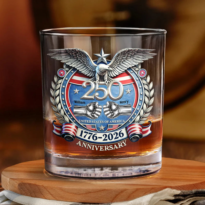 Gift For Brothers,Happy,America 250th,Independence Day - America 250 Anniversary Brother Hand Punch - Personalized Whiskey Glass