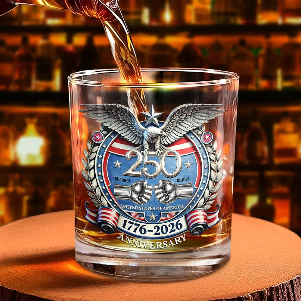 Gift For Brothers,Happy,America 250th,Independence Day - America 250 Anniversary Brother Hand Punch - Personalized Whiskey Glass
