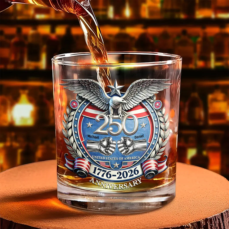 Gift For Brothers,Happy,America 250th,Independence Day - America 250 Anniversary Brother Hand Punch - Personalized Whiskey Glass