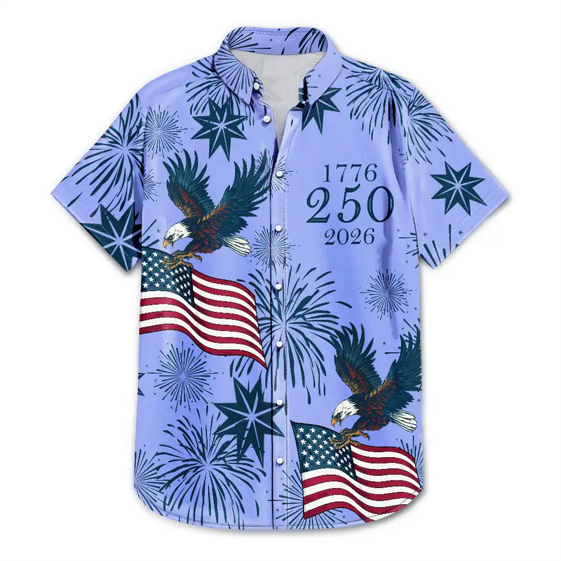 America 250th,Independence Day,Gift For Men,Happy - America 250 Anniversary Eagle USA Flag Custom Name - Personalized Hawaiian Shirt