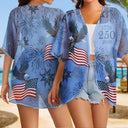 America 250th, Independence Day, Gift For Women, Happy - America 250 Anniversary Eagle USA Flag Custom Name - Personalized Women Kimono Cardigan