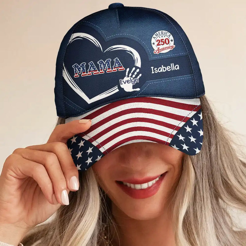 Gift For Husband,Gift For Yourself,Gift For Men,Gift For Father,Gift For Grandpa,Independence Day,Happy - America 250 Anniversary Grandpa Dad Kids Handprints - Personalized Classic Cap