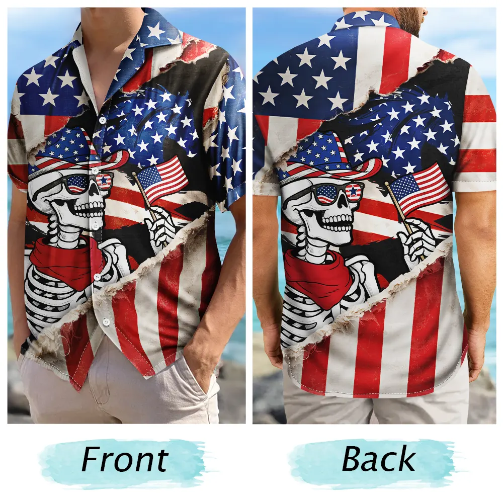 Gift For Yourself, Gift For Women, Gift For Men, Independence Day, America 250th, Happy, No Custom - America 250 Years Cowboy Skeleton - Hawaiian Shirt