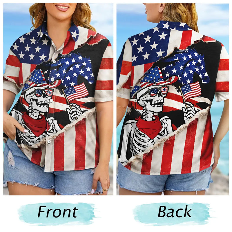 Gift For Yourself, Gift For Women, Gift For Men, Independence Day, America 250th, Happy, No Custom - America 250 Years Cowboy Skeleton - Hawaiian Shirt
