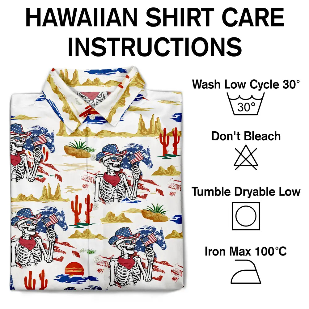 Gift For Yourself,Gift For Women,Gift For Men,Independence Day,America 250th,Happy,No Custom - America 250 Years Cowboy Skeleton Pattern - Hawaiian Shirt
