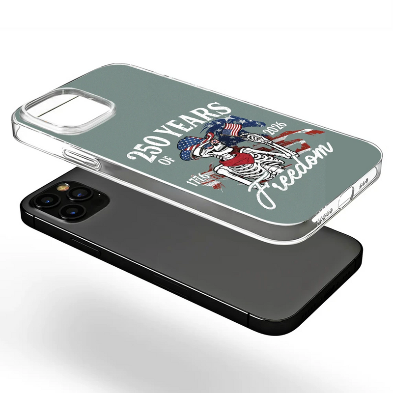 Gift For Yourself,Gift For Women,Gift For Men,Independence Day,America 250th,Happy,No Custom - America 250 Years Of Freedom Cowboy Skeleton - Clear Phone Case