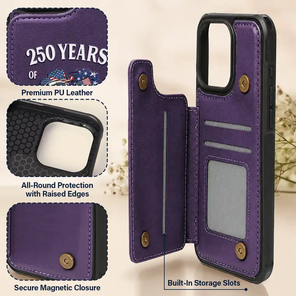Gift For Yourself,Gift For Women,Gift For Men,Independence Day,America 250th,Happy,No Custom - America 250 Years Of Freedom Cowboy Skeleton - Leather Flip Wallet Phone Case