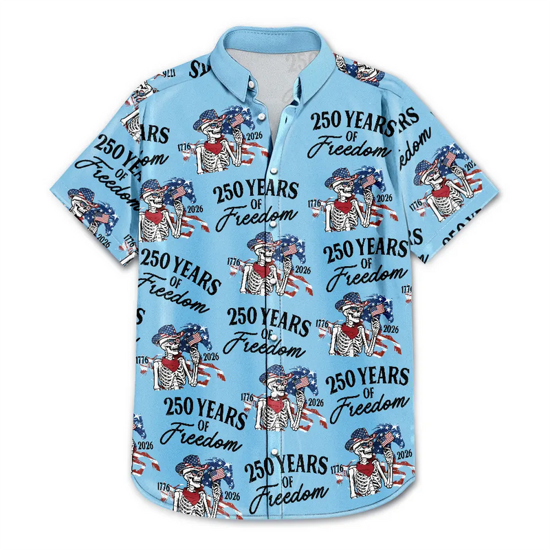 Gift For Yourself,Gift For Women,Gift For Men,Independence Day,America 250th,Happy - America 250 Years Of Freedom Cowboy Skeleton - Personalized Hawaiian Shirt
