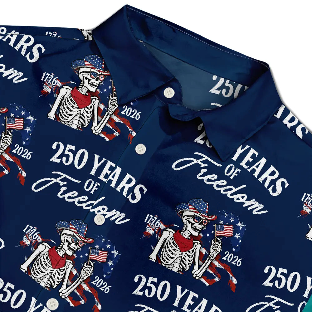 Gift For Yourself,Gift For Women,Gift For Men,Independence Day,America 250th,Happy - America 250 Years Of Freedom Cowboy Skeleton - Personalized Hawaiian Shirt