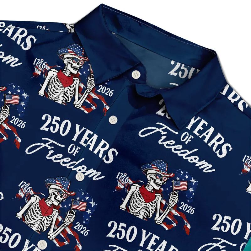 Gift For Yourself,Gift For Women,Gift For Men,Independence Day,America 250th,Happy - America 250 Years Of Freedom Cowboy Skeleton - Personalized Hawaiian Shirt