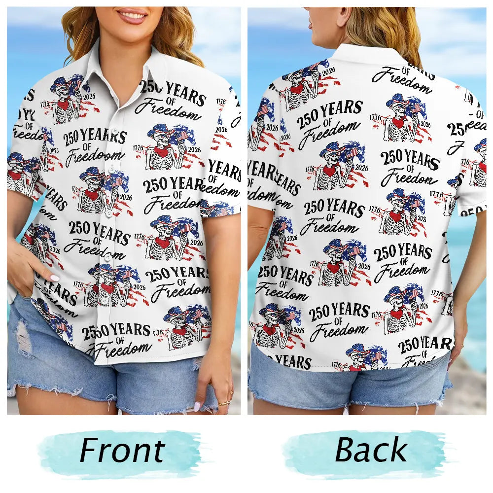 Gift For Yourself,Gift For Women,Gift For Men,Independence Day,America 250th,Happy - America 250 Years Of Freedom Cowboy Skeleton - Personalized Hawaiian Shirt