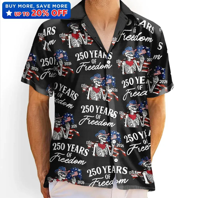 Gift For Yourself,Gift For Women,Gift For Men,Independence Day,America 250th,Happy - America 250 Years Of Freedom Cowboy Skeleton - Personalized Hawaiian Shirt