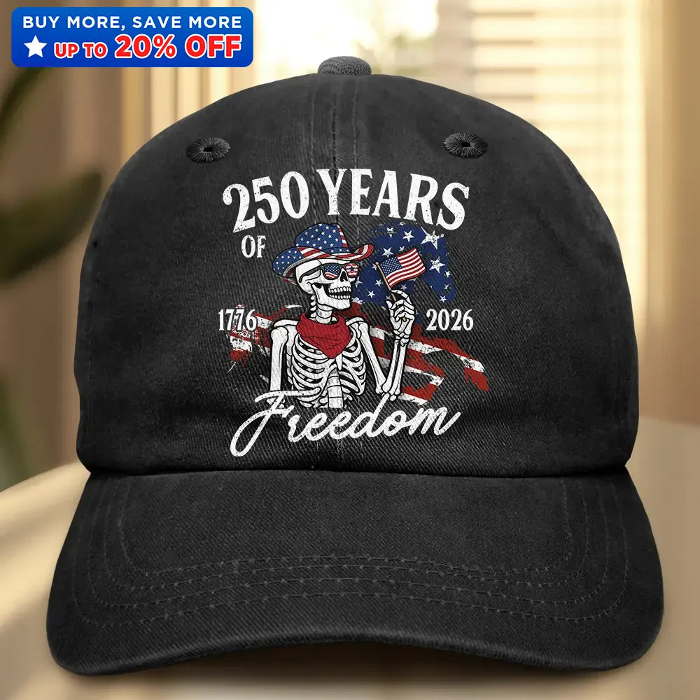 Gift For Yourself,Gift For Women,Gift For Men,Independence Day,America 250th,Happy,No Custom - America 250 Years Of Freedom Cowboy Skeleton - Vintage Washed Denim Cap
