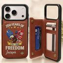 Gift For Yourself,Happy,America 250th,Independence Day - America 250 Years Of Freedom Embroidery Effect Prints - Personalized Leather Flip Wallet Phone Case