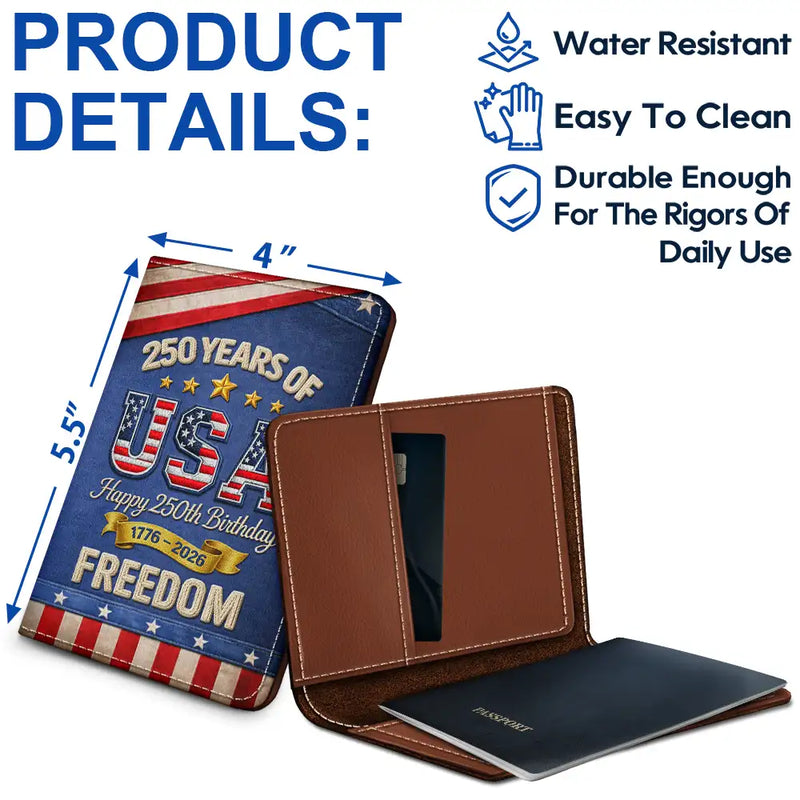 Travel,Gift For Yourself,Happy,America 250th,Independence Day - America 250 Years Of Freedom Embroidery Effect Prints - Personalized Passport Cover, Passport Holder