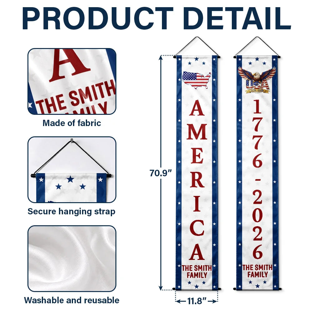 America 250th,Independence Day,Top Market,Family,Proud,Icon - America 250th Anniversary - Personalized Porch Banners