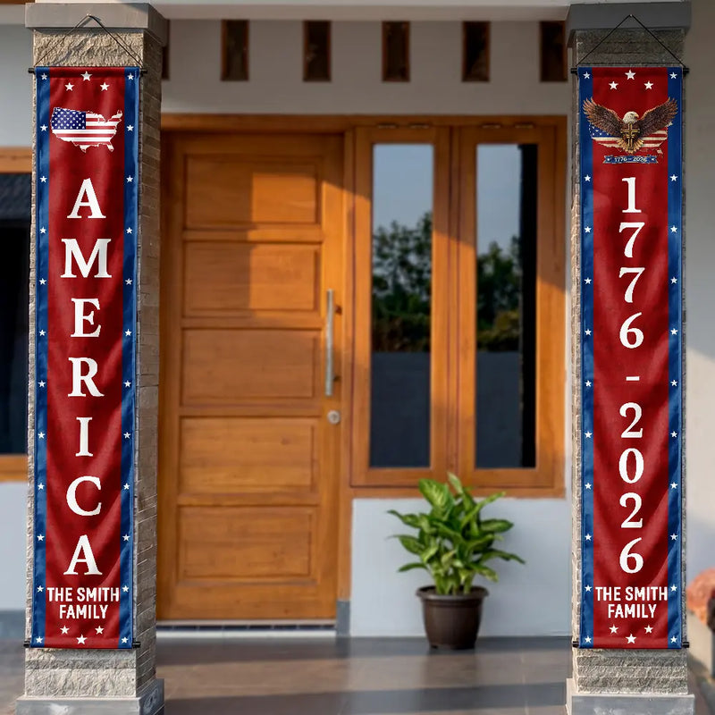 America 250th,Independence Day,Top Market,Family,Proud,Icon - America 250th Anniversary - Personalized Porch Banners