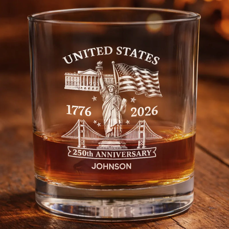 America 250th,Independence Day,Gift For Men,Gift For Yourself,Proud,Custom Text - America 250th Anniversary - Personalized Whiskey Glass