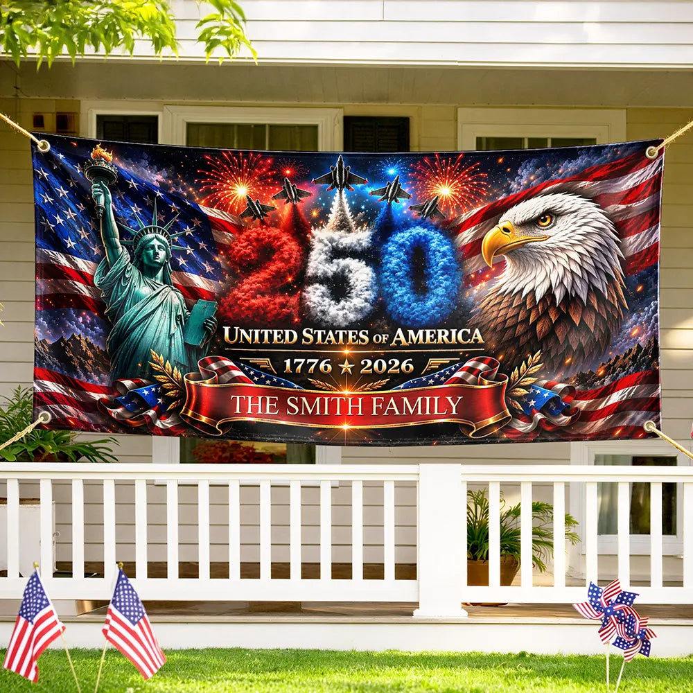 America 250th Anniversary Family Name - Personalized Horizontal Banner