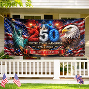 Family,America 250th,Happy - America 250th Anniversary Family Name - Personalized Horizontal Banner