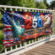 Family,America 250th,Happy - America 250th Anniversary Family Name - Personalized Horizontal Banner