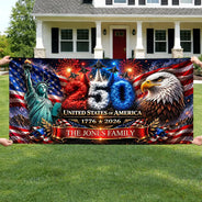 Family,America 250th,Happy - America 250th Anniversary Family Name - Personalized Horizontal Banner