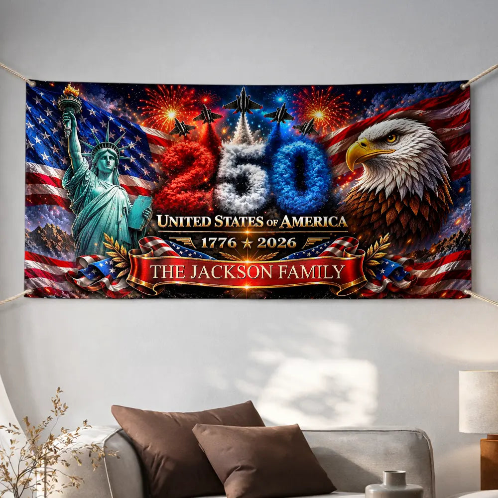 Family,America 250th,Happy - America 250th Anniversary Family Name - Personalized Horizontal Banner