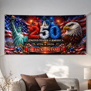 Family,America 250th,Happy - America 250th Anniversary Family Name - Personalized Horizontal Banner