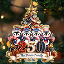 Independence Day,America 250th,Christmas,Proud,Family,Icon - America 250th Anniversary Penguin Family Christmas - Personalized Custom Shaped Acrylic Ornament