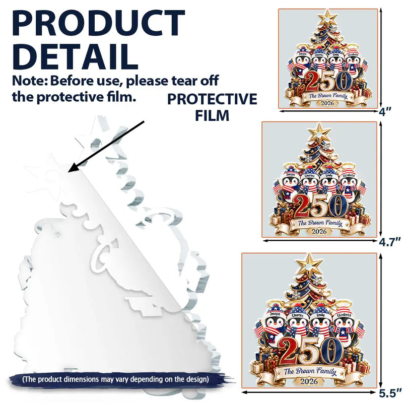 Independence Day,America 250th,Christmas,Proud,Family,Icon - America 250th Anniversary Penguin Family Christmas - Personalized Custom Shaped Acrylic Ornament